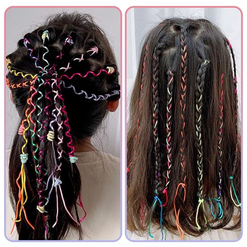 YEJAHY 50 Stück Bunte Haare zum Einflechten, Glitzernde Haarsträhnen zum Einflechten Kinder für Party Geburtstag Sport (85cm)