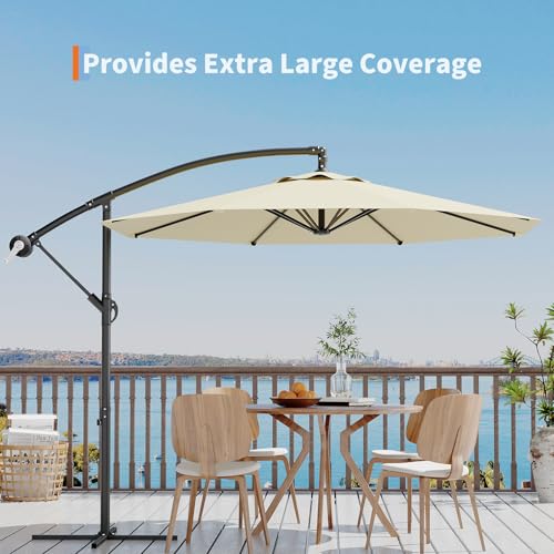 10FT Cantilever Umbrella outdoor patio, Offset Patio Umbrella with Easy Lift & Tilt Adjustment, UV Protection Fade Resistant for Deck, Pool, Garden, Beige