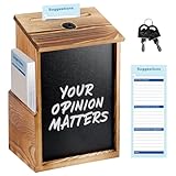 Holz Vorschlag Box, Wood Suggestion Box, Spendenbox Briefkasten zur Wandmontage mit Kreidetafel und 50 Vorschlagskarten für Hochzeit Stimmzettel Spenden Kirche & Klassenzimmer(17.3 x 9.9 x 25.1cm)