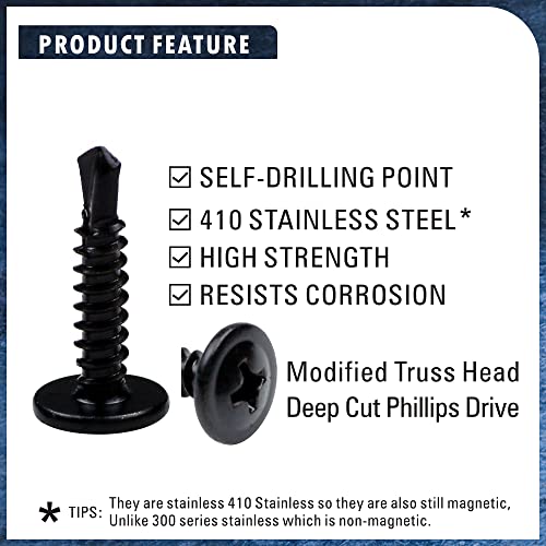 Mateone MOWH-150BK 410 Stainless Steel #8 Self Drilling Tek Screw Assortment Kit, Hex Washer Head & Modified Truss Head thumb #2