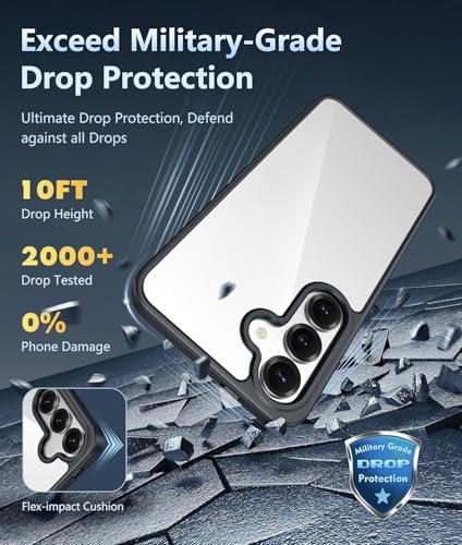 Image of ClearBlack Transparent Back Cover for Samsung Galaxy S25, Anti-Yellow Clear Polycarbonate Hard Back with Black TPU Bumper, Shockproof Hybrid Case, Anti-Scratch 360 Protection Mobile Cover