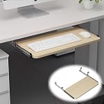 Hidden Keyboard Tray Under Desk 20" 25" 30" Pull Out Keyboard Platform Silent Slides Keyboard Drawer, Ergonomic, Wooden(White,52cm/20in)