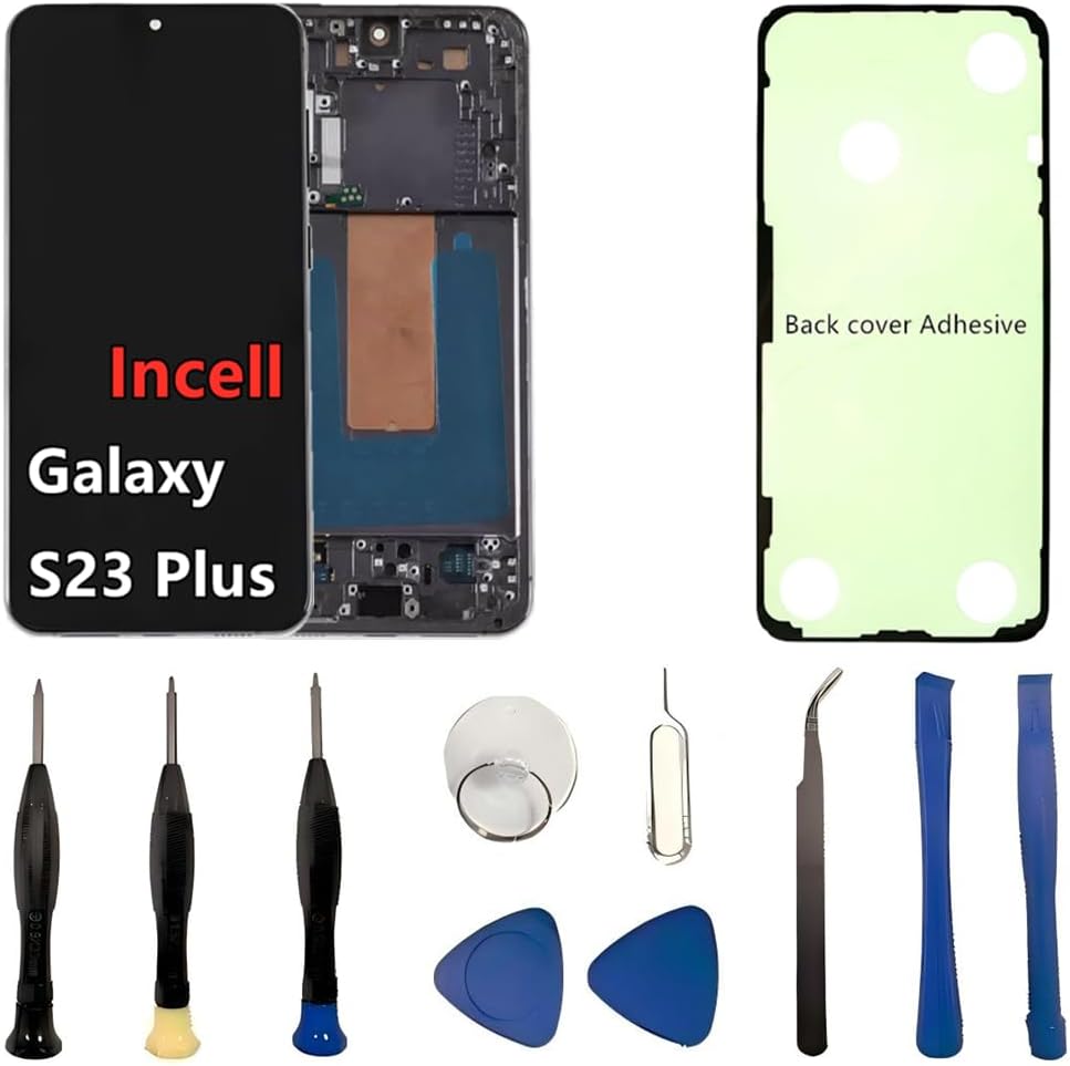 INCELL for Samsung Galaxy S23 Plus Screen Replacement S23Plus 5G LCD Display SM-S916U SM-S916U1 Display Touch Screen Assembly No Fingerprint. (with Green Frame+Back Cover Adhesive+Tools)