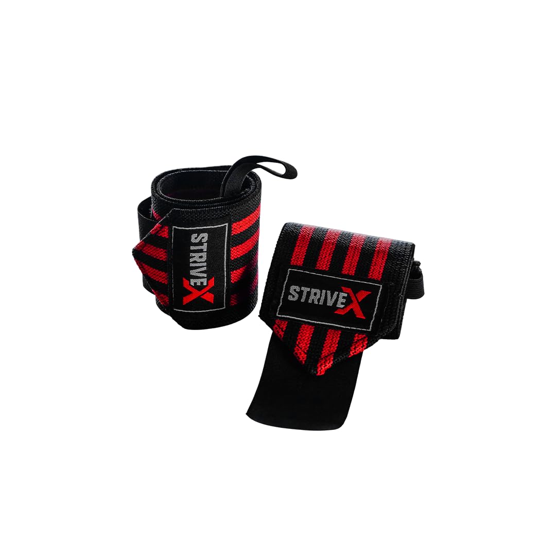 StriveX Professional Gym Wrist Support Band, Unbreakable Velcro Wrap Strap for Fitness Training (Red)-image-3
