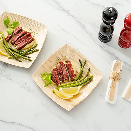 Image of Restaurantware Midori 8 x 8 Inch Large Square Palm Plates 100 Microwavable Palm Leaf Plates - Freezable Sustainable Areca Palm Leaf Plates Oven-Ready For Hot & Cold Foods