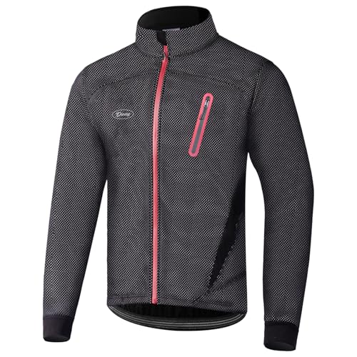 CGLRybO Winter Warm UP Thermal Softshell Cycling Jacket Windproof Waterproof Mens Running Mountain Biking Breathable Reflective Coat (UK, Alpha, 4XL, Regular, Regular, Black)