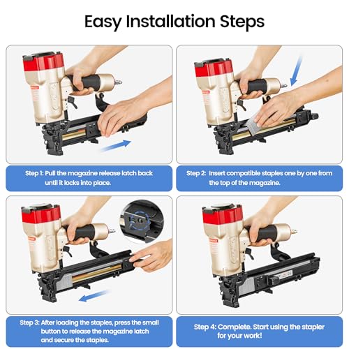 meite 16 Gauge 1-Inch Wide Crown Stapler, Pneumatic Heavy Duty Staple Gun for Roofing & Lathing, Tool-Free Jam Release & Visible Mag, Accepts 5/8"- 1-1/2" P-Type Staples PW2638-L