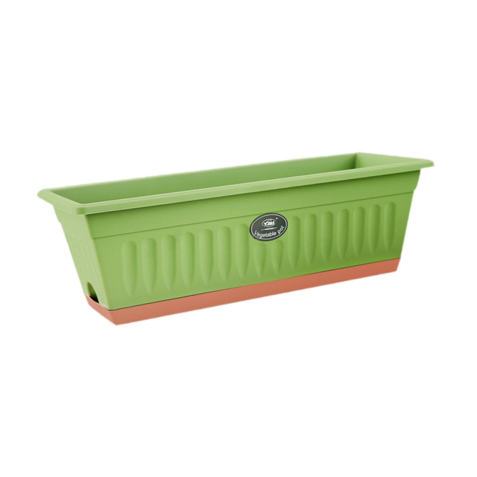 Pugermering Flower Box, Plant Pot with Tray And Drainage Holes, Rectangular, Planter for The Windowsill, for Garden And Terrace, Lightweight, Green