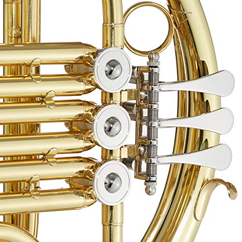 Ashthorpe Single F French Horn with Gold Lacquer Finish - Includes Case, Mouthpiece, Gloves, Cleaning Cloth and Piston Oil