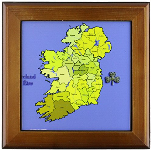 3dRose ft_110030_1 Colorful Green Map of All Ireland, The Irish Republic and Northern Ireland with All Counties Shown.-Framed Tile, 8 by 8-Inch
