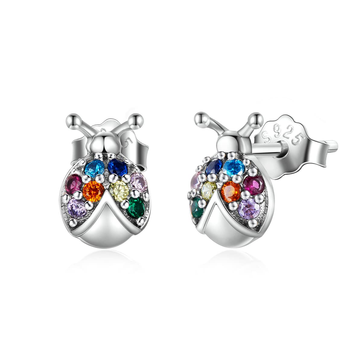 QingsPendientes de Mujer de Abeja Araña Mariquita - Qings Plata de Ley Pendientes Pequeños Animales con Circonitas de Colores Lindo Abeja de la miel Joyería Cumpleaños Regalos para Niñas Hija