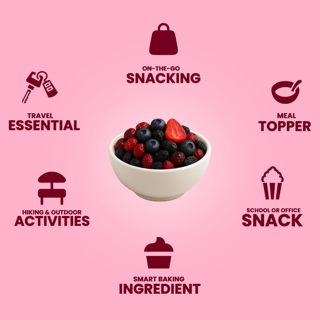 Livyor 5 in 1 Berry Mix for eating - 200 gm | Good Source of Fibre | Dried Cranberries | Black Raisins | Cherries | Blueberries | Strawberries | Berry Blast | Berries dry fruits | Berries fresh | Pack of 1 - Image 7 thumbnail