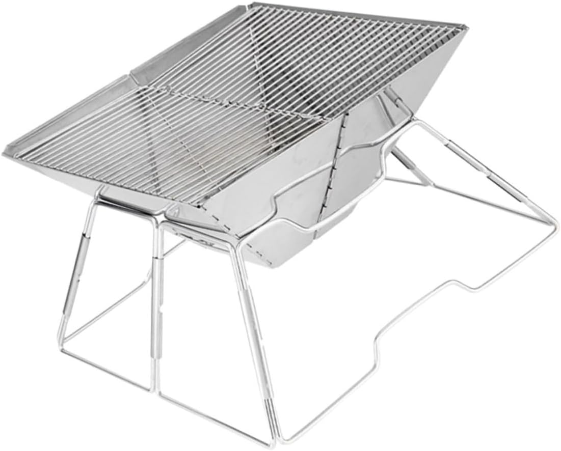 ABOOFAN Portable Folding Barbecue Grill Camping Accessory Lightweight Wear-resistant Outdoor Camping Supply with Foldable Rack for Hiking and Tailgating