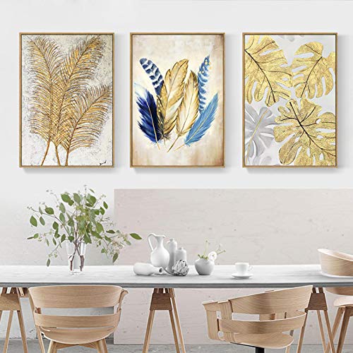 Peinture plume d'or grand format pour mur de canapé cosy