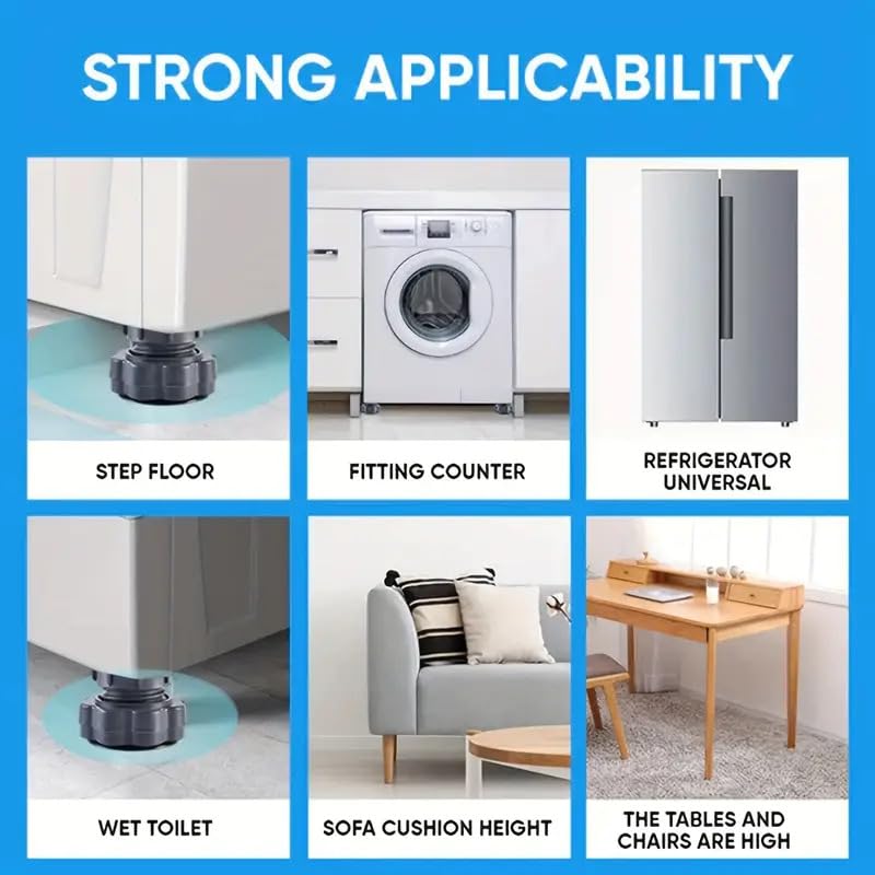 ANKEV Height Adjustable Anti Vibration Pads 4 Pcs set for Washing Machine and Refrigerator Stand, Floor Trays, Floor Trays, Height Adjustment Feet, Noise Cancelling Furniture Lifting Base, Shock-Absorbing Stabilizer 4