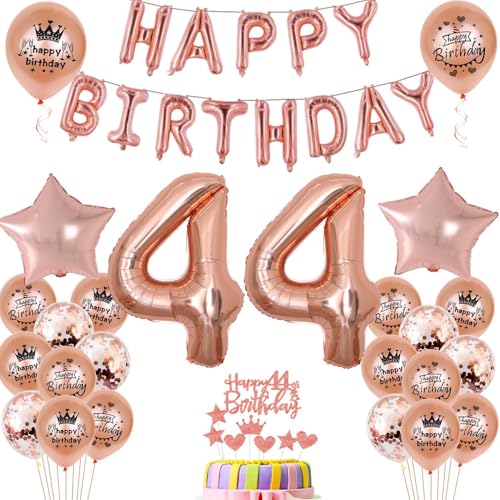 Globos de 44 cumpleaños, decoración de mujer, oro rosa, 44 cumpleaños, decoración para fiestas, set de decoración para 44 años, color oro rosa (44)