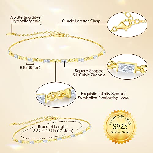 Cde 925 Sterling Silver Birthstone Tennis Bracelets For Women Dainty Simple Infinity Symbol Link Charm Bracelet Birthday Anniversary Valentine's Mother's Day Gifts For Mom Wife Mom Her Girl, Chain Length 6.7”+1.6” (Gold-04-April-Diamond) #TOP6