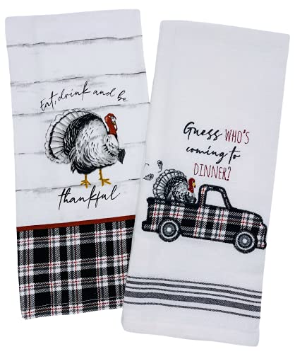 Thanksgiving Kitchen Towels, Set of 2 Fall Plaid Thanksgiving Turkey Dish Towels for Fall Kitchen Decor, Thanksgiving Decorations, Cooking Baking Drying Dishes Kitchenware, Multicolor