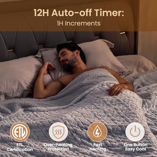 Image of Bearhug Electric Blanket Full Size 77 inch x 84 inch, 10 Heat Settings Heated Blanket, 1-12 Hour Auto Shut-Off, Faux Fur & Sherpa Dual-Sided Heating Blanket, Machine Washable, Gift-Ready Elegant Packaging