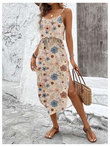 Image of RoseSeek Women's Spaghetti Strap Tie Dye Cami Sun Dress Beach Midi Summer Dresses Resort Wear Vacation Outfits