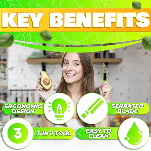 Image of Avocado Slicer Tool 3 in 1 - Food-Grade Plastic Cutter, Peeler & Pit Remover for Easy Slicing, Scooping & Quick Food Prep - Easy to Use Avocado Peeler Tool | Durable Ergonomic Design Kitchen Gadget