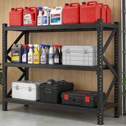 Image of Heavy Duty Metal Garage Shelving Unit,Adjustable Storage Shelves, Steel Shelving, 4500 lbs Capacity, Industrial Shelves for Heavy Tools and Equipment, 63 inch Wx 19.7 inch D x 66.9 inch H