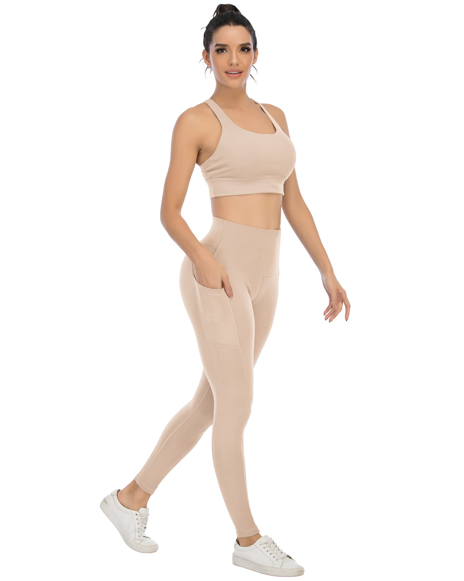 YOUNGCHARM Lot de 4 Leggings de Yoga Taille Haute avec Poches pour Femme