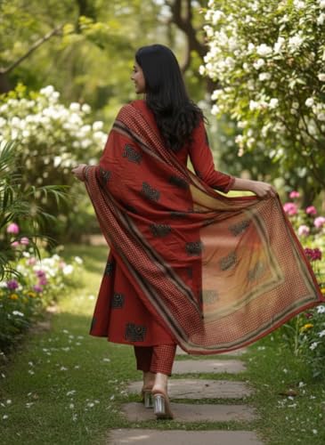 Tenue indienne décontractée marron ensemble kurta 3 pièces en viscose