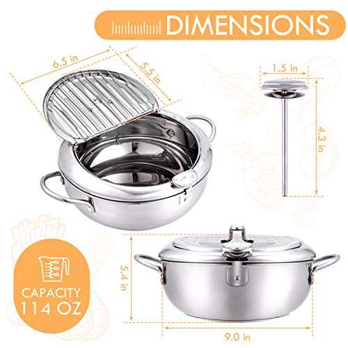 Cuomaop Deep Fryer Pot,304 Stainless Steel With Temperature Control And Lid Japanese Style Tempura Fryer Pan Uncoated Fryer Diameter: 9.4 Inch thumb #4