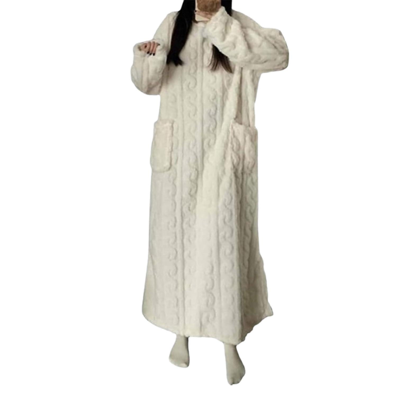 EEJBYTDI Women Coral Velvet Nightdress，Warm Plush Thicken Coral Velvet Nightdress，Winter Pajamas Warm Home Clothes Nightdress (White,xx_l)