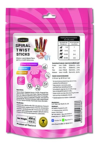 Image of Goodies Dog Energy Treats Spiral Twist Stick Chicken Liver & Bacon Flavor 98% Healthy Snack & Training Treat,Best for Dog (1 x 450g) with Free Jerhigh Milky Stick 20g (Newly Launched),All Life Stages