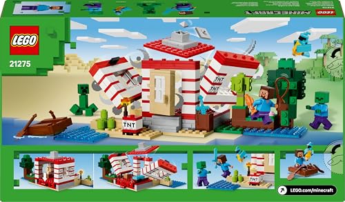 LEGO Minecraft La Maison en TNT de la Jungle - Jouet Interactif avec Maquette de Bateau, Figurines de Steve, d'un Creeper & Zombie - Fonction TNT - Cadeau pour Gamer, Fille ou Garçon dès 8 Ans 21275