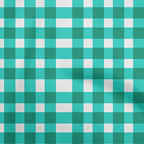 oneOone Polyester Spandex Turquoise Green Fabric Gingham Check Sewing Fabric By The Yard Printed DIY Clothing Sewing Supplies 56 Inch Wide