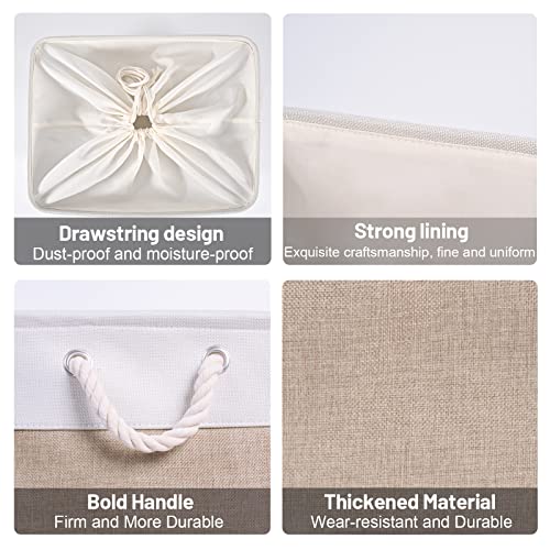 HOdo-Home-Fabric-Storage-Bin-with-Drawstring-Closure-and-2-Bold-Handles-Collapsible-Large-Canvas-Storage-Baskets-for-Organizing-Shelf-Nursery-Home-Closet-WhiteYellow-158L118W95H-3Pack