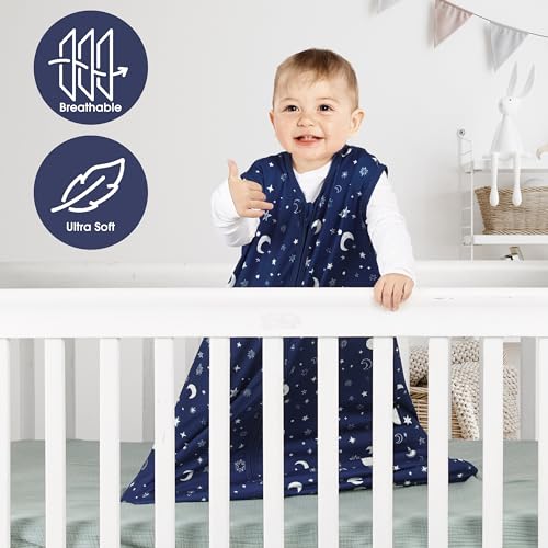 Image of BSTOPPT 3 Pack Baby Sleep Sack 0-6 Months 100% Rayon Cotton Baby Sleeping Bag 2-Way Zipper Toddler Wearable Blankets Comfy Stretchy Lightweight TOG 0.3 (Purple&Clouds&Starry Sky)