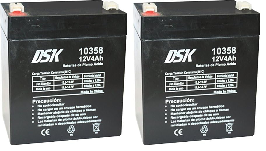 DSK 10358 - Batería de Plomo AGM Recargable y Sellada de 12V y 4 Ah. Ideal para Juguetes Eléctricos para Niños como Motos y Scooters, Sistemas de Alarma, Señalización y Luces de Emergencias