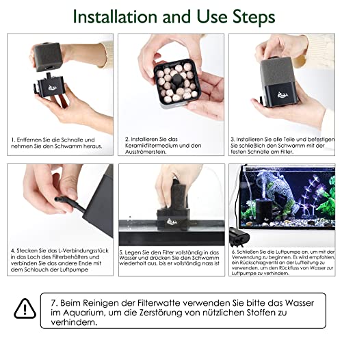 AQQA Filtro in spugna per acquario, filtro silenzioso per filtri biologici e meccanici, filtro interno per acquario, con materiale filtrante - Image 7