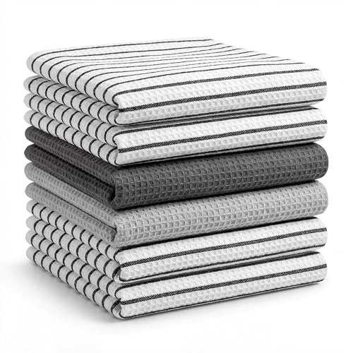 BOSKIMO Strofinacci Cucina Premium Cotone – Set 6 Panni Cucina in Microfibra e Spugna, Canovacci Assorbenti in Cotone, Panni Pulizia (Aura Silver)