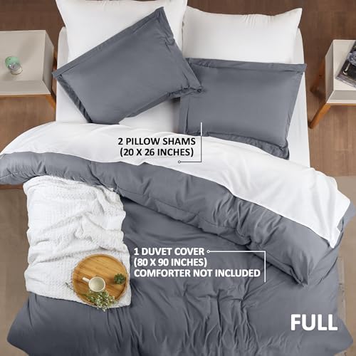 Utopia Bedding Duvet Cover Full Size - 3 Piece with Zipper Closure - 1 Comforter Cover 80X90 Inches & 2 Pillow Shams 20X26 Inches (Pack of 10, Grey) Comforter Not Included