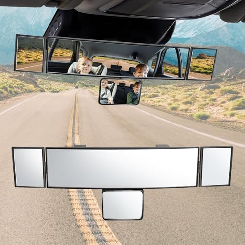 Image of Car Rear View Mirror Interior Mirror Wide Angle Panorama Safety Mirror Interior Mirror Large Vision Mirror 1Pcs (Black-3)