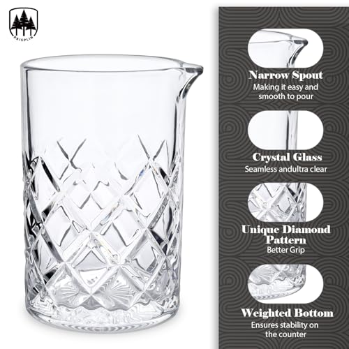 Juego de vaso mezclador de cócteles de 700 ml y colador de barra con fondo pesado 3