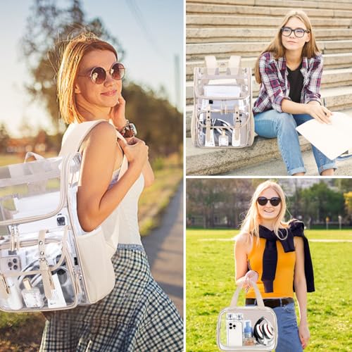 Image of DIGOBAY Clear Backpack with Lunch Bag, Leather Clear Bookbag Heavy Duty | Thick PVC Clear Backpack for Girls Women See Through Transparent Backpacks for Stadium Events College Travel Work, Khaki