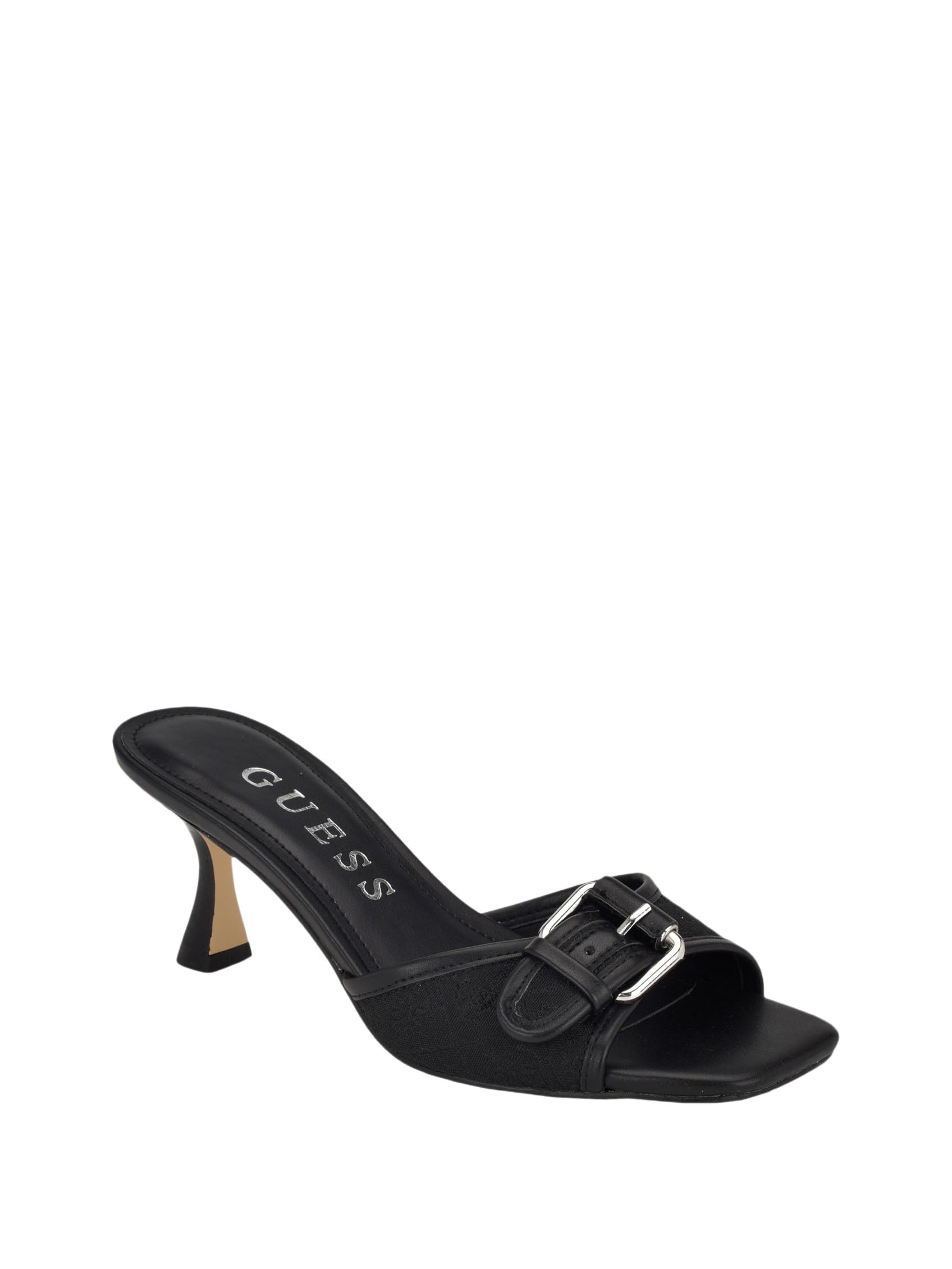 GUESS Women's Dista Heeled Sandal, Black Logo, 5.5 UK