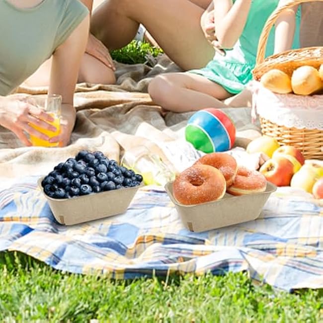 Pulp Fiber Berry Basket - Fresh Produce Vented Baskets | Paper Strawberry Basket | 50pcs Small Pulp Fiber Harvest Fruit Container For Packaging Fruits, Veggies, Blueberry Raspberry