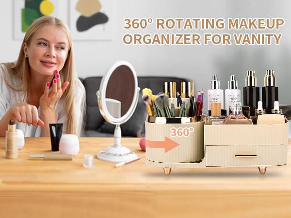 Miniatura 6 de Molutsody Organizador de maquillaje para tocador, vitrina de cosméticos con cajones, se adapta a maquillaje, productos de cuidado de la piel,