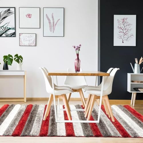 Image of Super Soft Floor Area Rug 5 x 7 Feet Soft Smooth Thick Non-Slip Fluffy Shaggy Carpet for Bedroom, Drawing, Kids Room, Office with Upto 2 Inch Microfiber High Pile (RED Gray B)