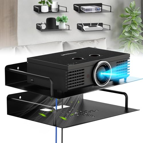 2Pcs Projector Shelf For Wall No Drilling, Aluminum Alloy WiFi Router Wall Mount Shelf Easy to Dissipate Heat, Wall Floating Shelves/Stand/Rack/Holder/Bracket for Game Console/Cabel Box/DVD Player