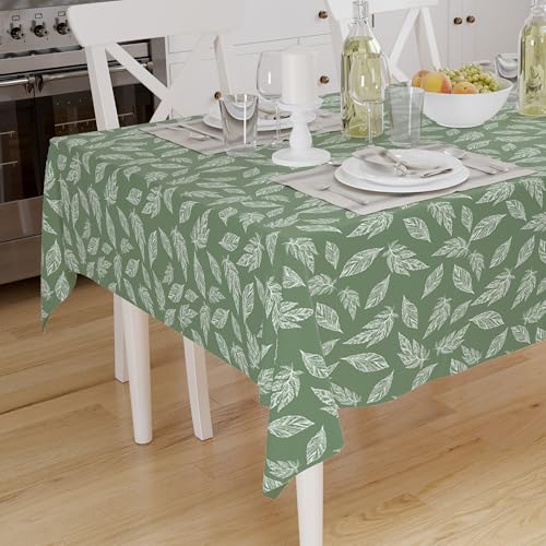 Image of Encasa XO Dining Table Cover Cloth for 6 to 8 Seater (56 inchx91 inch) | Cotton Rectangular Dining Table Cloth - Machine Washable Rectangle Tablecover for Wedding, Party, Buffet - Big Leaves Green