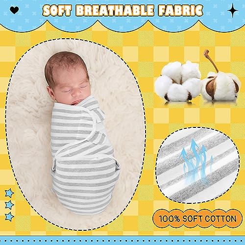 Image of Newwiee 4 Pcs Preemie Baby Swaddle Wrap Adjustable Cotton Swaddle Sleep Blanket for Preemie Boy Girl Improves Sleep Essentials(Grey Stripe)