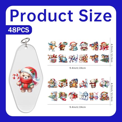 Image of 48 Pcs UV DTF Stickers Christmas Bear Sticker for Keychain